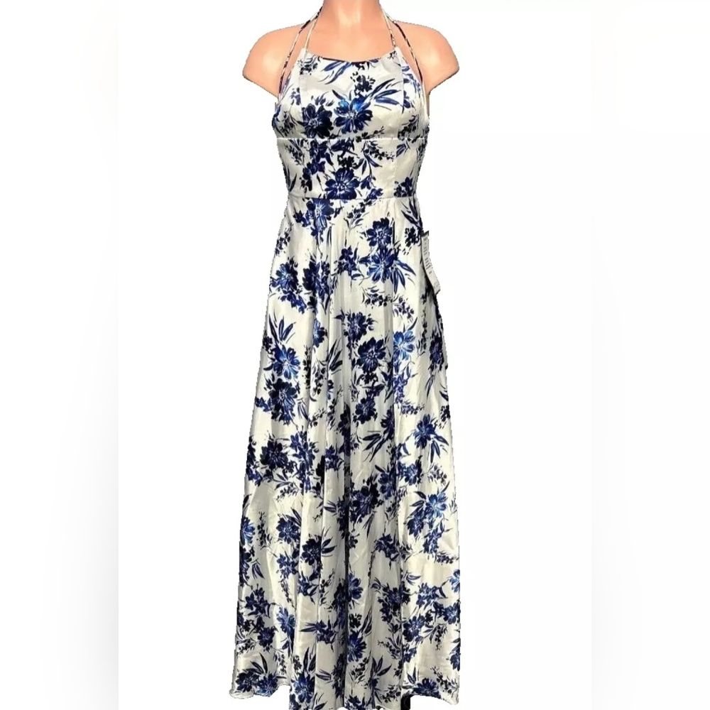 Betsy & Adam Formal Evening Gown Prom Floral Blue & White Dress Size 0 NWT